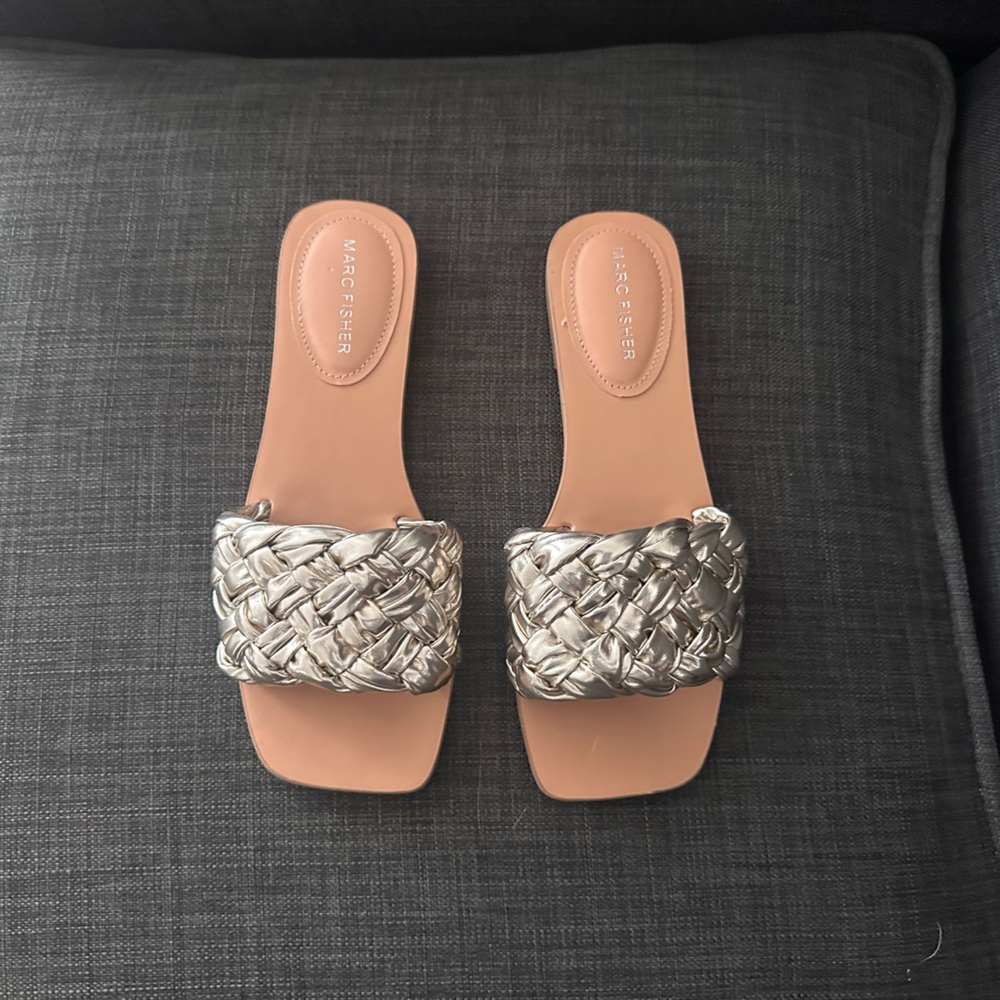 Marc Fisher Gold Braided Slide Sandals